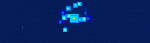 The Sage is shown: A Central Blue Cube with a yellow centered rectangle, with darker and lighter cubes orbiting behind.